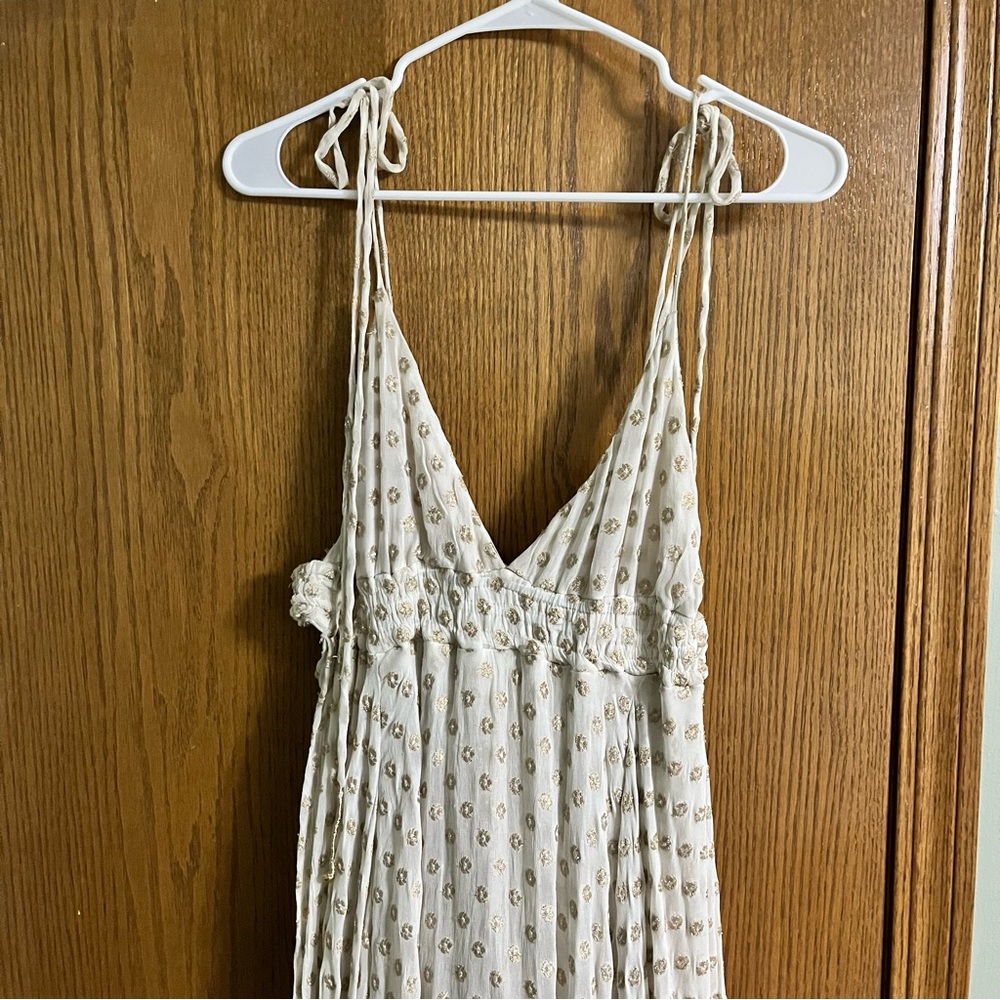 Free People Meredith Metallic Embroidered Smocked Open Back Maxi Dress - Picture 4 of 6